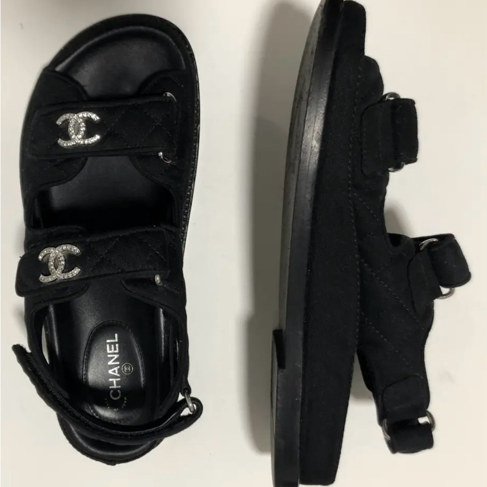 CHANEL Black Quilted Logo Dad Sandals – Size 7 – 100% Authentic - Picture 4 of 5